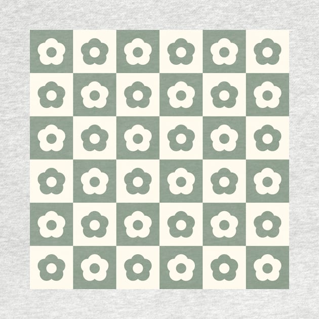 Sage Green Vintage Flower Checkers by Carolina Díaz